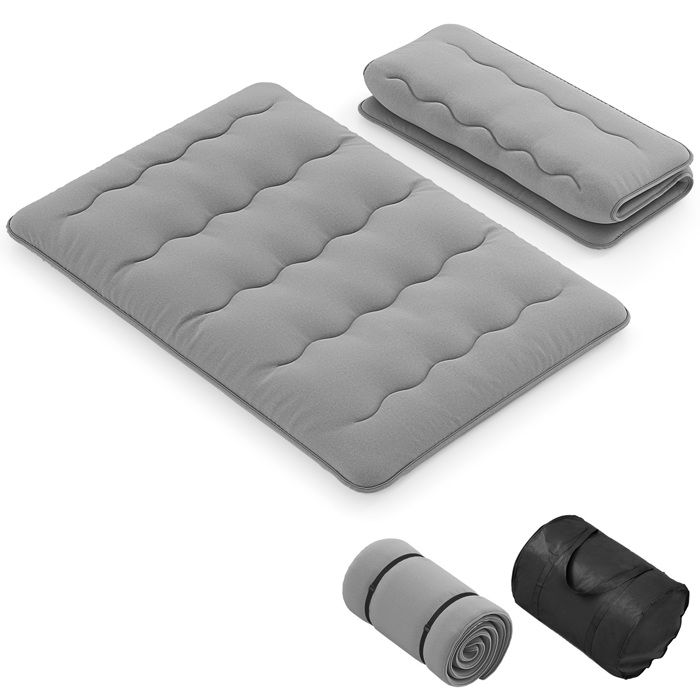 GOPLUS Matelas Futon Japonais 2 Personnes 140x200CM-Lit de Couchage Enroulable de Sol et Portable avec Sac de Transport Gris
