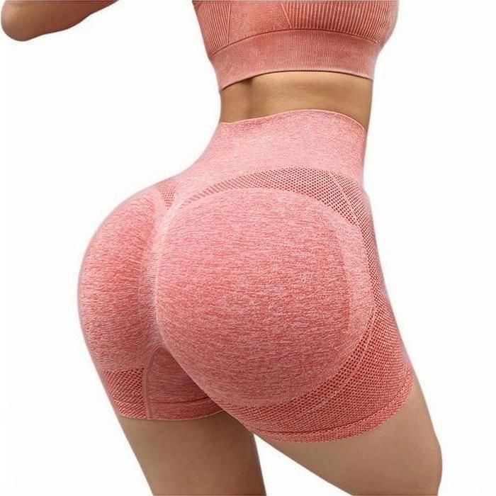 Short de Yoga Femme - Rouge - Taille Haute Sans Couture - Short de Sport Compression Respirant pour Fitness Running M-XXXL