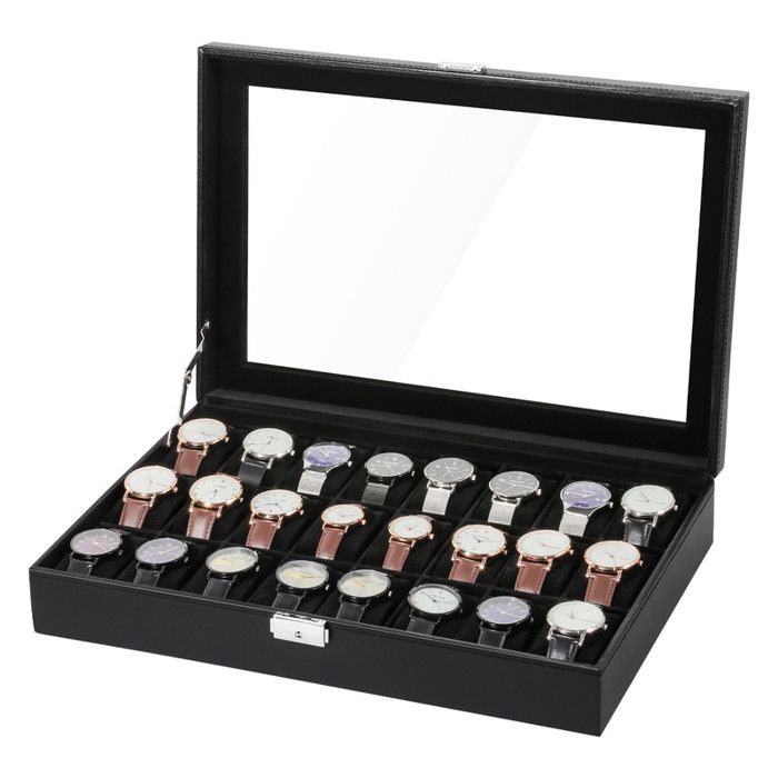 Uten Boîte Montres Présentoir à Montre En Cuir 24 Emplacements Écrin à Montres En Cuir Boite Rangement Montre Noir