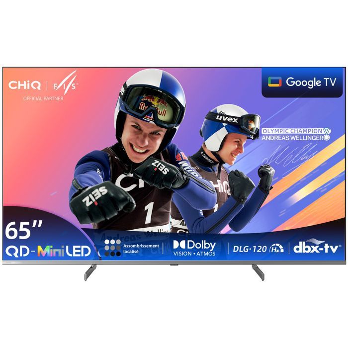 CHiQ M65QN9G Téléviseur 65 Pouces (164 cm) Smart TV 4K Mini QLED Google TV HDR10 Assistant Google Cadre métallique