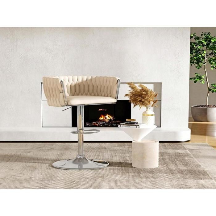 SUPFINE Lot de 1 Tabouret de Bar avec dos tressé Chaise de Bar réglable en hauteur Chaise de Salle à Manger Capacité de 120kg