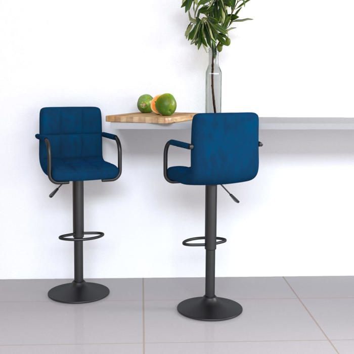 SOLDES dAutomneLot de 2 Tabourets de bar - Tabourets Hauts pour Bar-Cuisine - bleu velours - 48x47x111cm 167