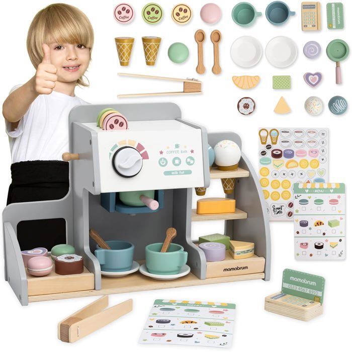Jouet - MAMABRUM - Café-Glacier en Bois 2-en-1 - 76 Pièces - Multicolore - Dès 3 Ans
