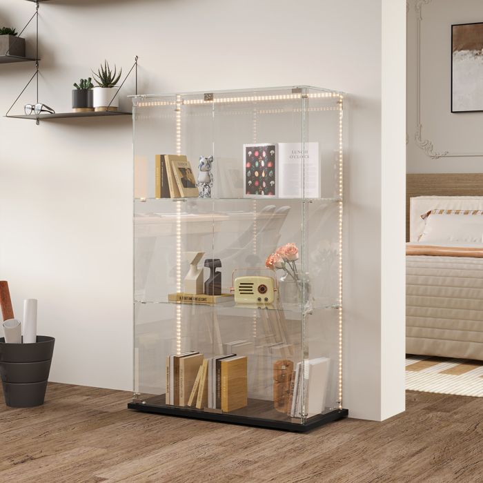 Vitrine en verre - Modèle contemporain - Éclairage LED multicolore - 3 ...