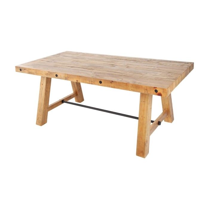 Table de salle à manger RANCHO 165 cm – Plateau en bois de pin recyclé verni – Style rustique et chaleureux