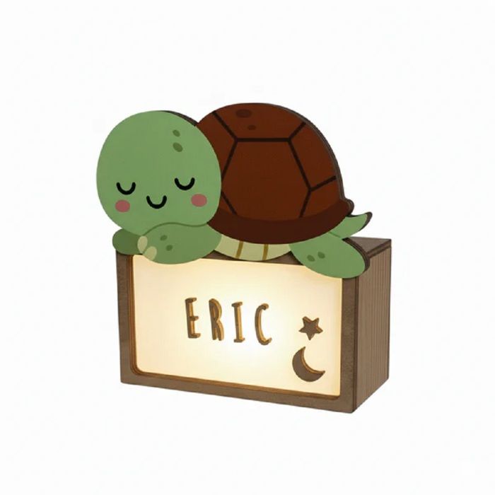 Lampe à poser - Tortue - Personnalisable - LED intégrée - Bois de peuplier