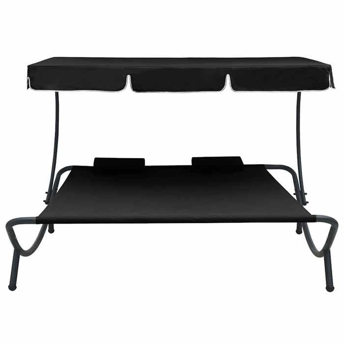 Noir Lit de repos - Bain de Soleil - Pour Vacances - dextérieur avec auvent et oreillers Noir - Hauteur:135 cm 9748