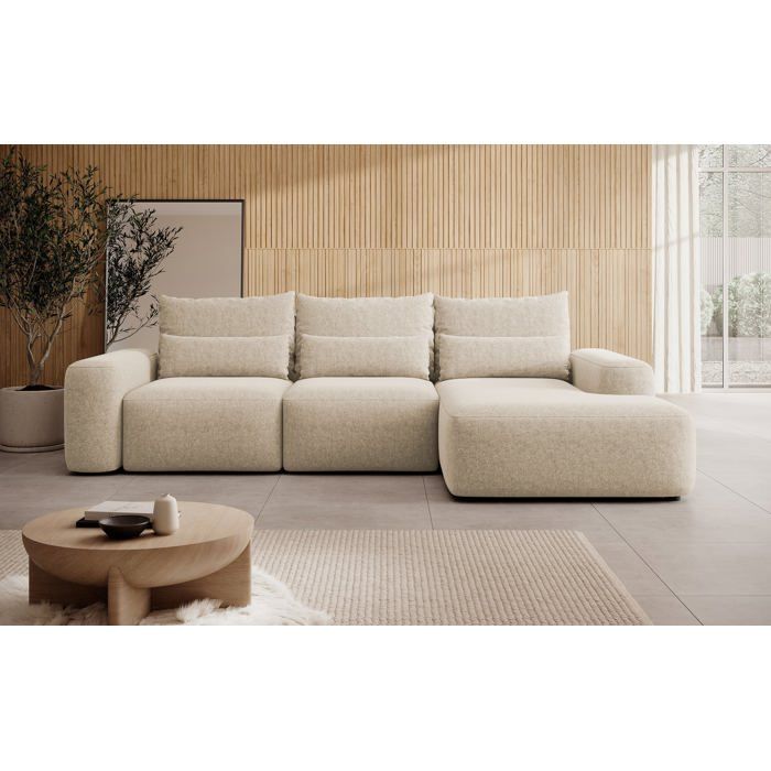 Canapé d’angle convertible – CARNOS – en chenille – beige – angle droit