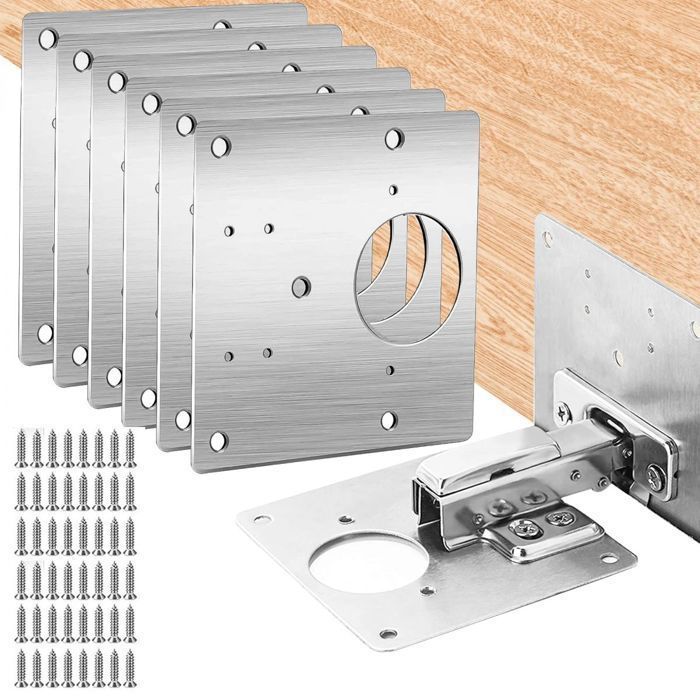 Kit 6 plaques réparation charnières placard acier inox vis trous cuisine