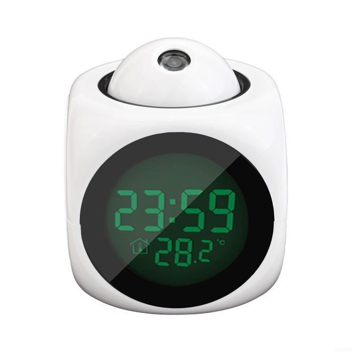 Réveil à projecteur LED affichage numérique multifonctionnel Température horloge vocale Chambre à coucher plafond QIEDOVIEY