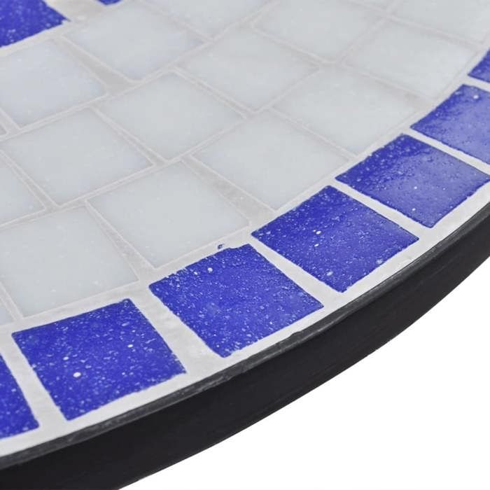 Table de bistro mosaïque - WIENS - 60 cm - Bleu et blanc - Cadre en fer laqué - Dessus en céramique - Facile à assembler