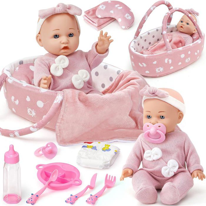 Accessoire Poupon Bébé Accessoire Poupon Lit Portable avec Vêtements et Biberon