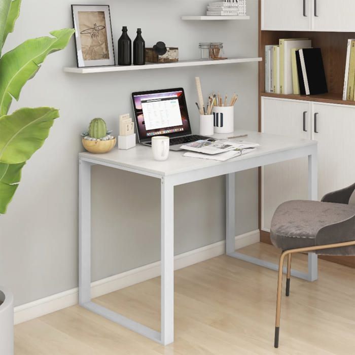 Bureau dordinateur blanc - Happiness - 110x60x73 cm - Aggloméré - Métal enduit de poudre - Style industriel