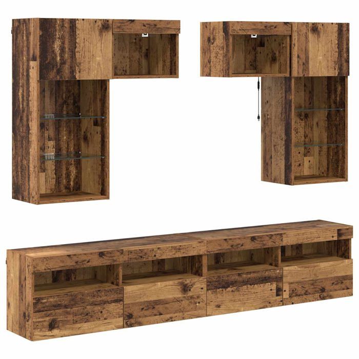Meuble TV mural - vidaXL - Chêne Noir - Bois dingénierie - 100x30x40 cm - Étagères en verre - Bandes LED