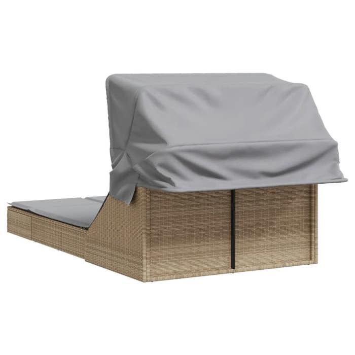 Sale 2026 Chaise longue 2 Places - BURKE - Bain de soleil - avec auvent et coussins - beige poly rotin Cc487