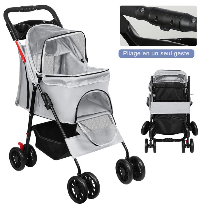 Meilleurs prix pour JEOBEST Poussette pour Animaux avec Panier de Rangement Porte-Gobelet Poussette pour Chiens et Chats de Compagnie Voyage Gris