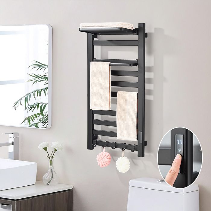 Porte-Serviettes Chauffant en Acier Inoxydable Montage Mural Seche Serviette Electrique Noir Mat