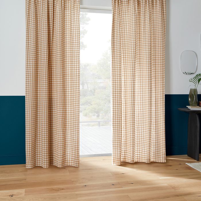 Rideau à passe-tringle en coton vichy Beige 140x260 cm