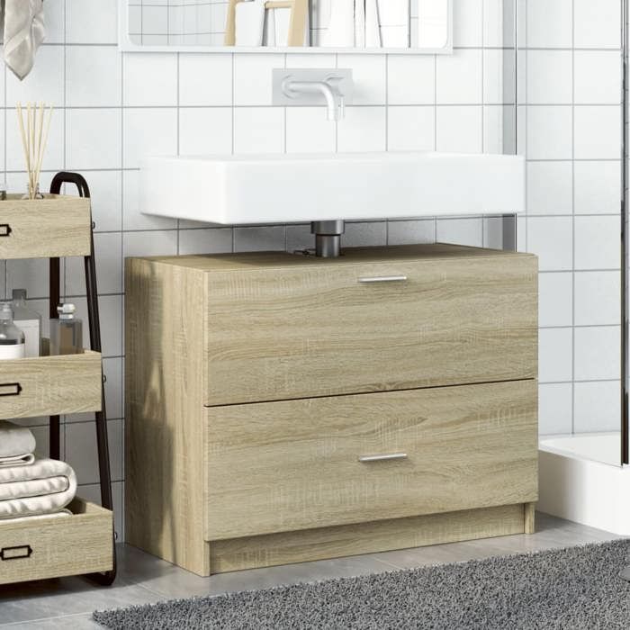 Promo printemps Armoire dévier CLARENCE Cabinet Sous vasque Cabinet de toilette， chêne sonoma 78x37x59 cm bois dingénierie - M90