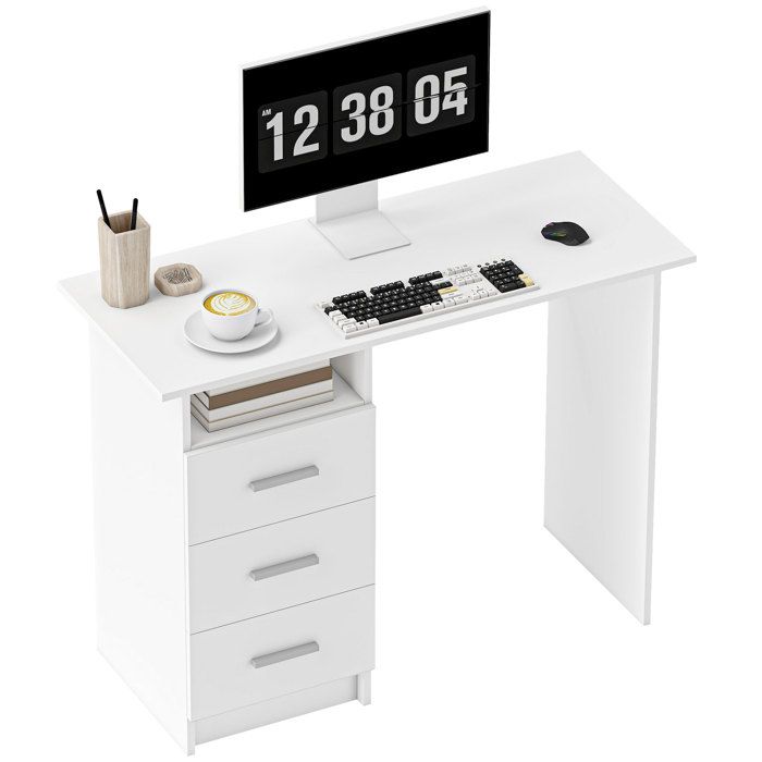 Bureau dordinateur - HOMCOM - 3 tiroirs et étagère ouverte - style moderne - panneau de particules - 100 x 40 x 75 cm - blanc