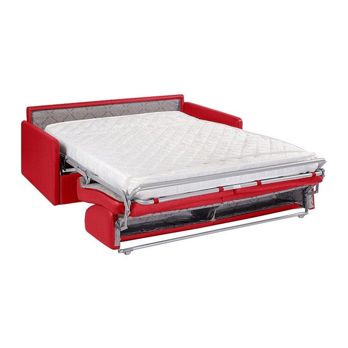 Canapé 4 places convertible express en simili rouge avec assise mémoire de forme - Couchage à lattes larges 160 cm - Matelas 14 cm