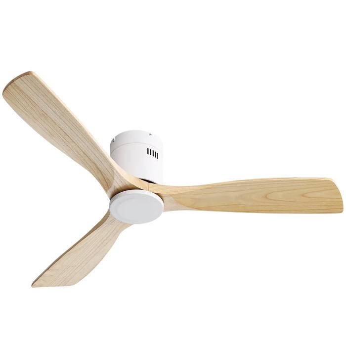 Ventilateur de plafond de 132 cm sans lumière 3 pales en bois massif avec télécommande 6 vitesses minuterie - Dalifer