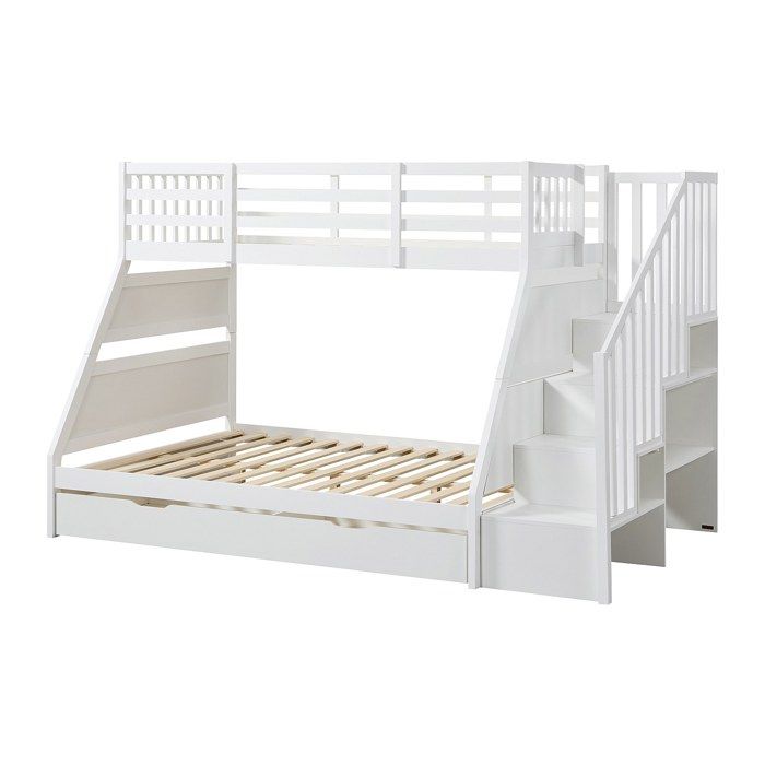 Lits superposés 90 et 140 x 190 cm avec rangements - Pin et MDF - Blanc - LAKAYO