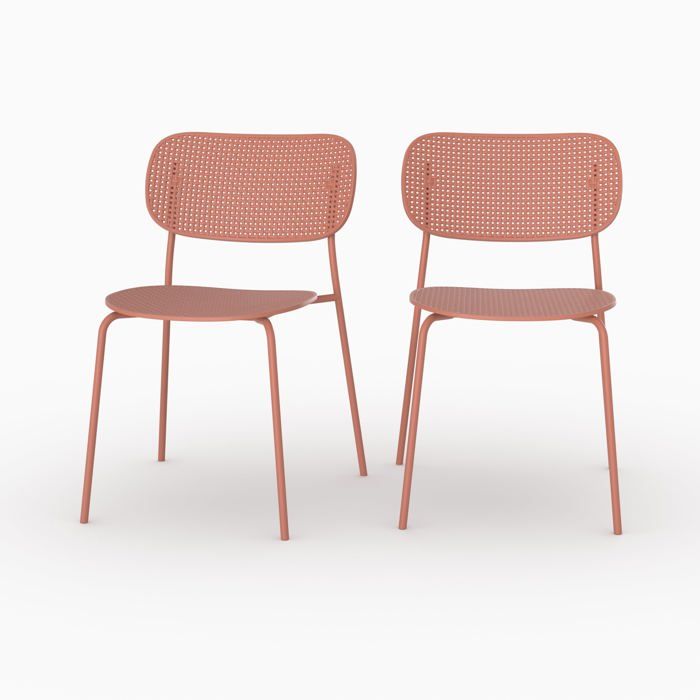 Lot de 2 chaises de jardin empilables en plastique vieux rose - Géa - Maison Pavane