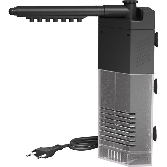 Filtre dangle S pour nano-aquariums avec une pompe à eau intégrée de 250 litres/heure et 3 watts et un filtre daquarium intégré.