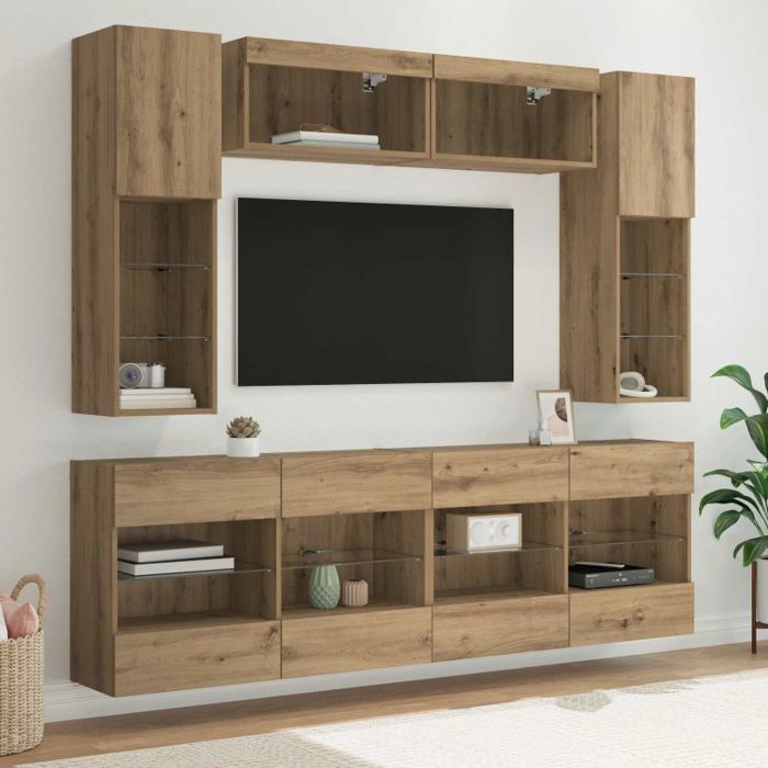Living - meuble tv mural complet Vidaxl Ensemble de meuble TV mural avec LED 6 pcs Chêne Artisanal