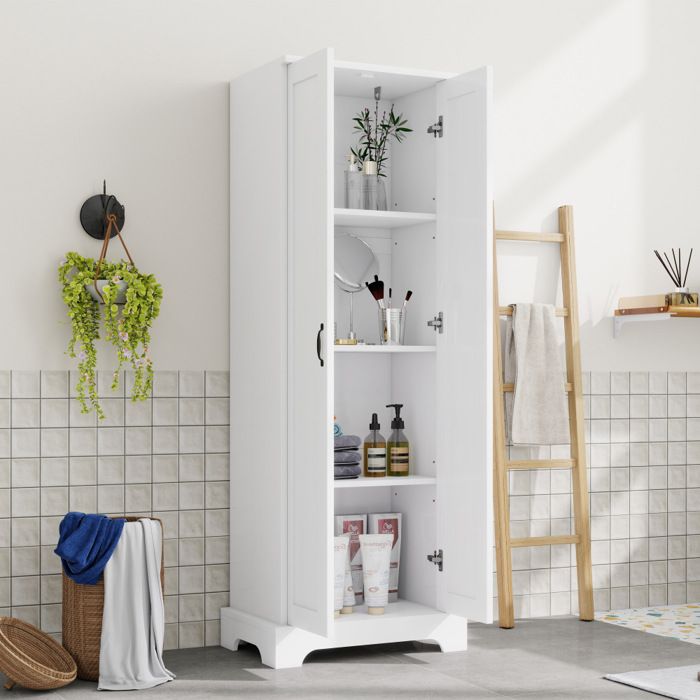 Meuble Colonne Salle de Bain Armoire 56 x 40 x 170 cm -espace de Rangement -résistante à lhumiditéportes doublesblanc
