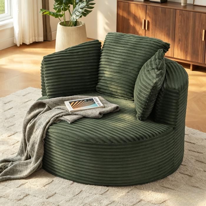 Fauteuil lounge rond surdimensionné velours côtelé orange fauteuil nuage moderne assise profonde salon chambre 124x113x86cm