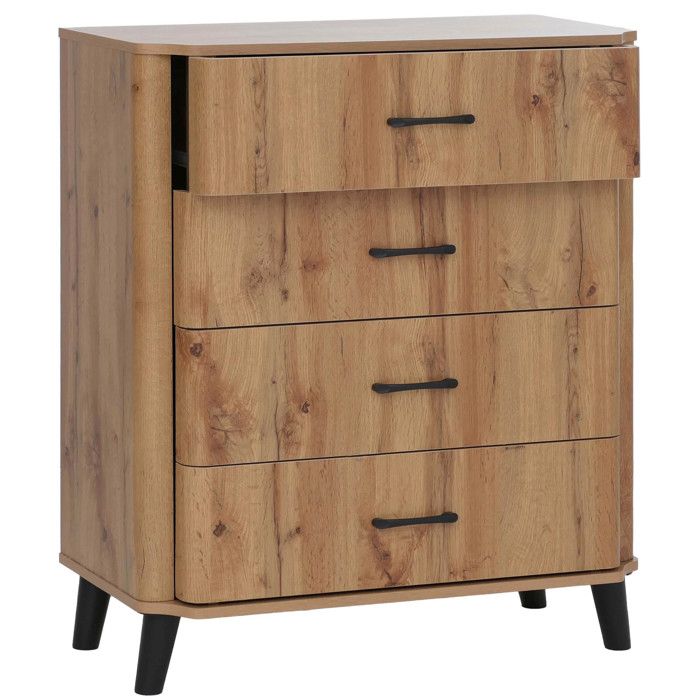 Commode HWC-P42 buffet 4 tiroirs MDF 92 x 80 x 40 cm - aspect chéne Wotan Commode HWC-P42 buffet 4 tiroirs MDF 92 x 80 x 40 cm - aspect chéne Wotan
