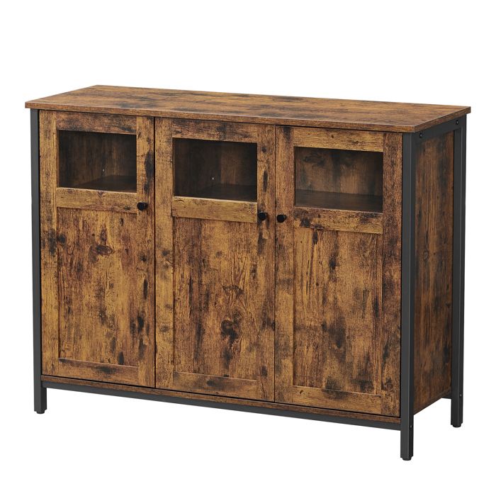 Buffet de Cuisine avec Portes en Verre Style Industriel Marron Rustique et Noir