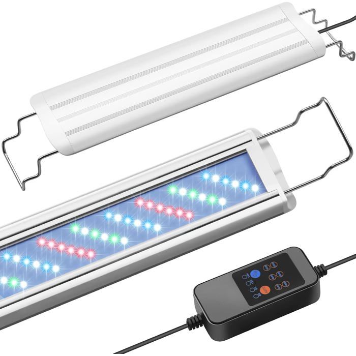 Rampe LED Éclairage pour Aquarium - Cycle Auto 24/7 Spectre Complet et Luminosité 10 Niveaux - Supports Extensibles 40 à 60 cm