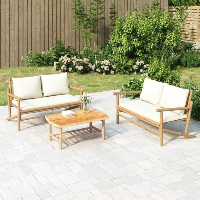 VIDAXL Banc de jardin( 1 pc) - Banquette - avec coussins - blanc crème bambou 115x75x74 cm M12360 VIDAXL Banc de jardin( 1 pc) - Banquette - avec coussins - blanc crème bambou 115x75x74 cm M12360