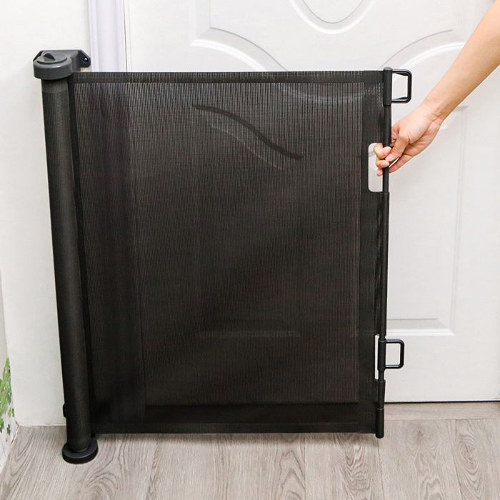 KEDIA Barriere de Securite Enfant Extensible  pour Intérieur Extérieur Enfant et Chien Tissu en maille douce (86x150)cm noir