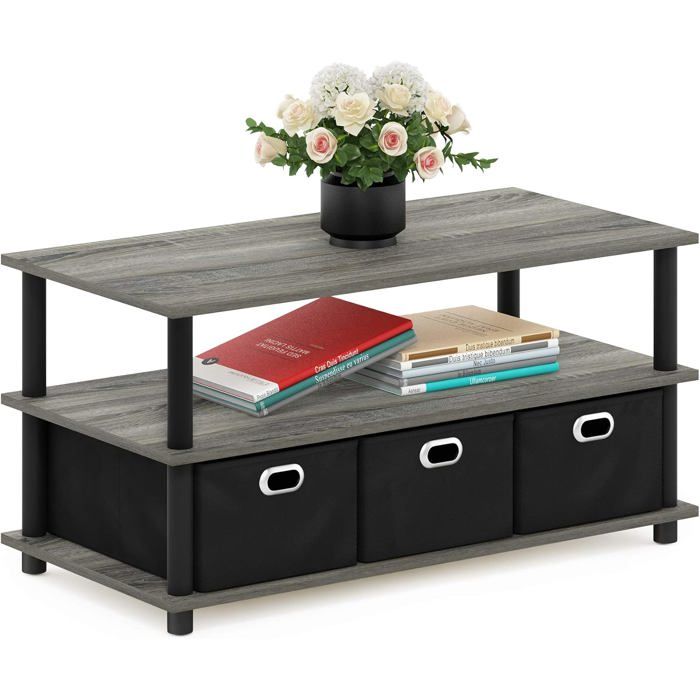 Table Basse avec Tiroirs Poubelles Bois dingénierie Chêne Français/Noir/Noir Frans Turn-N-Tube 79.2 (W) x 40.1 (H) x 39.4 (D) cm