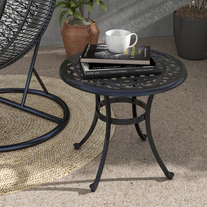 Table de jardin lounge 60 x 60 x 53 cm noir design vintage pour balcon