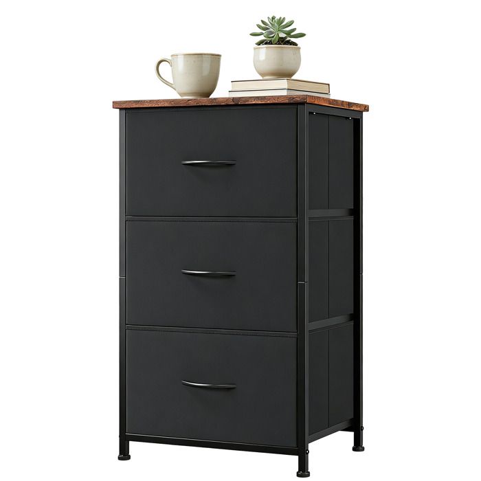 Commode 3 tiroirs à bacs amovibles en tissu table de chevet compacte multi-usages noir et couleur vintage