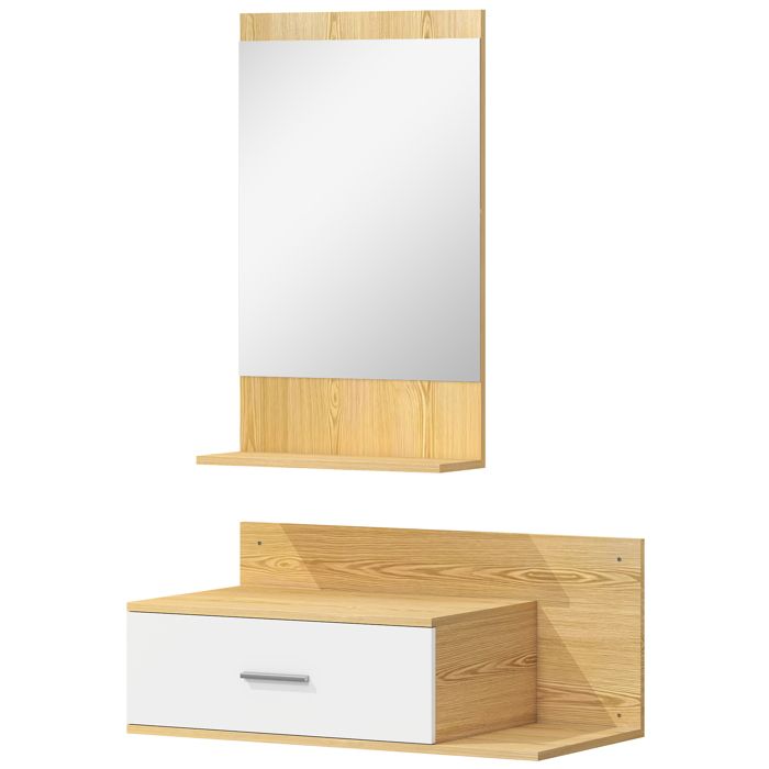 LIA Ensemble de porte avec miroir étagère et meuble mural avec tiroir et 2 étagères ouvertes en bois et verre