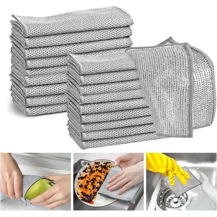 Lot de 20 Éponges en Acier Inoxydable 20x20 cm Non Abrasives pour Cuisine Vaisselle et Évier Nettoyage Efficace Argent