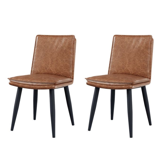 Lot de 2 chaises de salle à manger en simili‑cuir PU marron coussins à double couche et doux pour salle à manger salon café