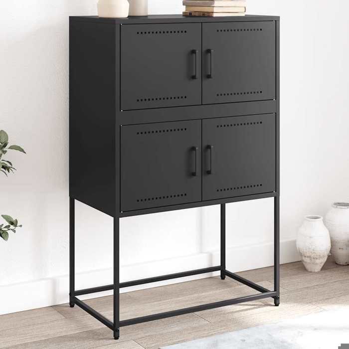 Noir Buffet noir 68 5x38 5x107 cm acier - Meuble Rangement LV36734