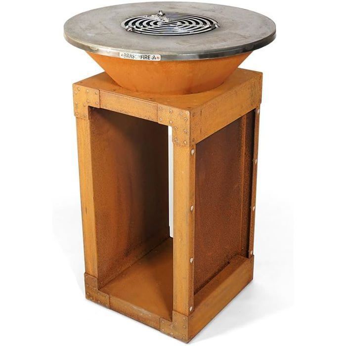 Brasonfire Brasero Plancha Ø 60 cm 45 KG Acier Corten Grille Incluse Barbecue extérieur à Bois 100% Fabrication Française