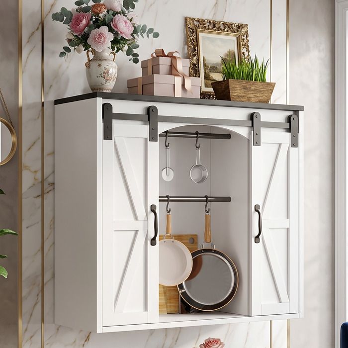 Meuble Haut de Cuisine Mural 80x31x76 cm Gain de Place 2 Portes Coulissantes Grange