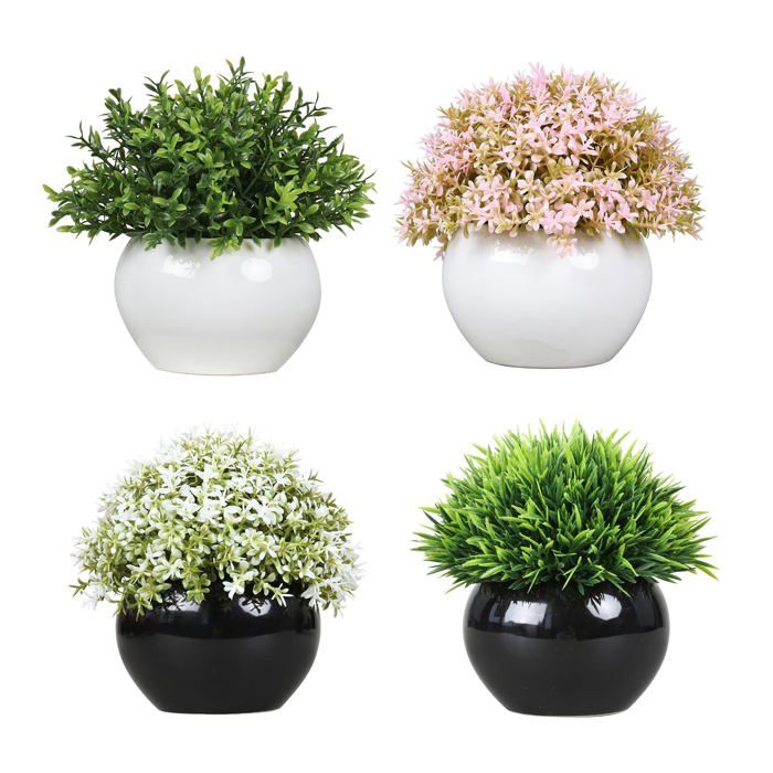 Lot de 4 plantes artificielles réalistes en pot verdure persistante sans entretien la maison le bureau la cuisine et les cadeaux