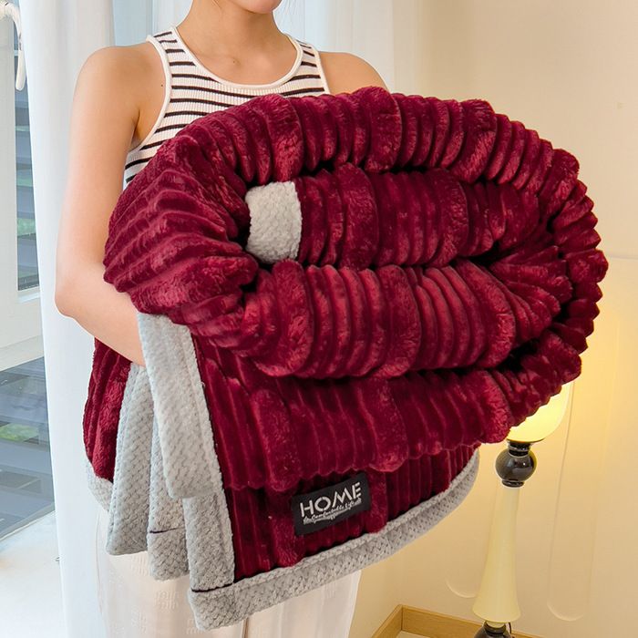 Couverture en peluche 200x230 cm Couverture en Flanelle Côtelée Plaid Doux Chaud Moelleux et Respirant pour Canapé et Lit Bordeaux