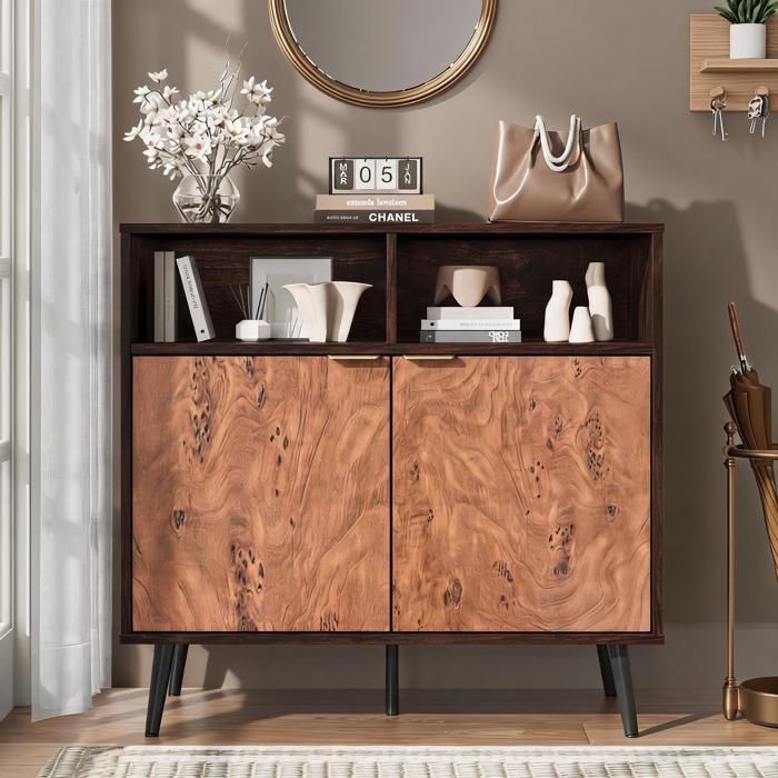 JoyGarden Buffet industriel en bois rustique 80x80x40 cm portes coulissantes barn avec tiroirs et étagères réglables