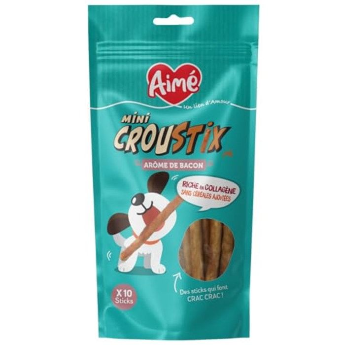 Friandise pour chien - AIMÉ - Mini Stick à mâcher - Saveur bacon - Riche en collagène - Faible en matières grasses Friandise pour chien - AIMÉ - Mini Stick à mâcher - Saveur bacon - Riche en collagène - Faible en matières grasses